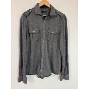 Kent And Curwen Mens M/L Long Sleeve Shirt Button Up Knit Houndstooth Gray Black